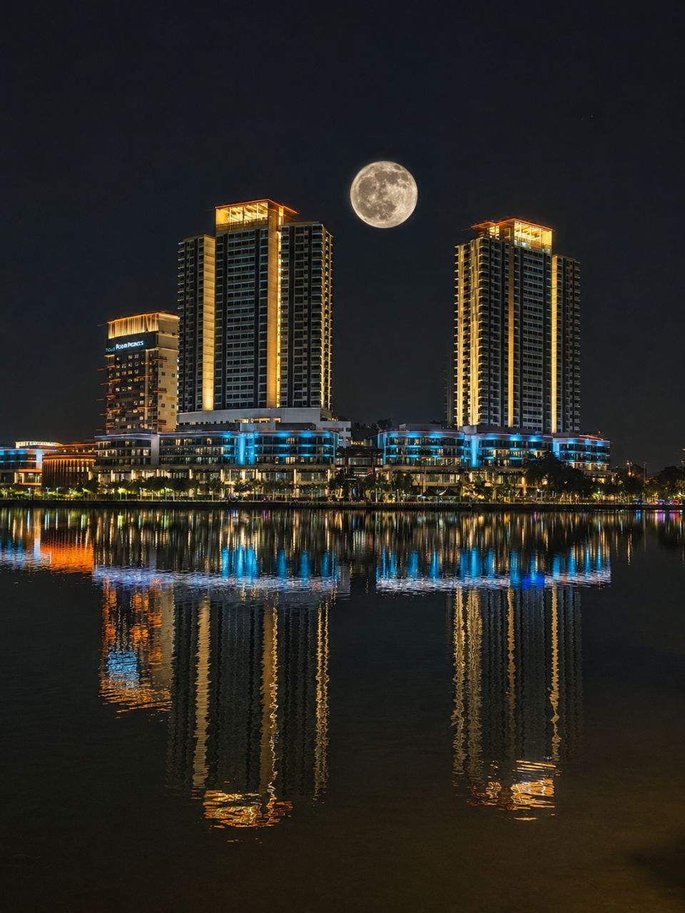 TERRA Residences pada waktu malam dengan pantulan tasik